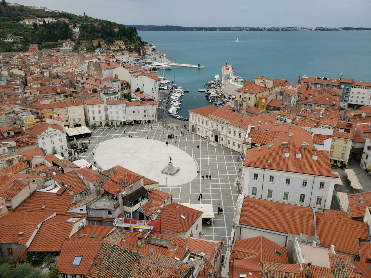 Main square and port in Piran, Slovenia