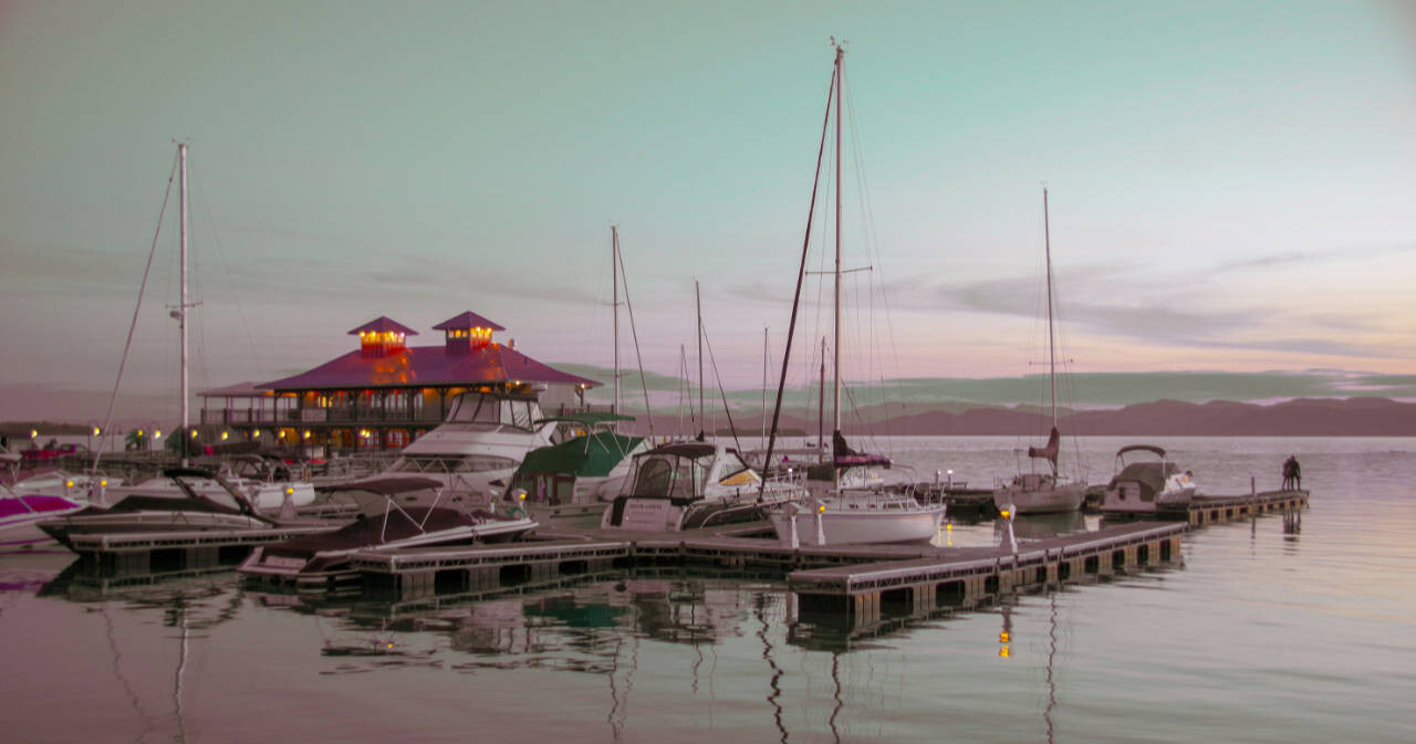 The Burlington (VT) Boathouse on Lake Champlain at sunset