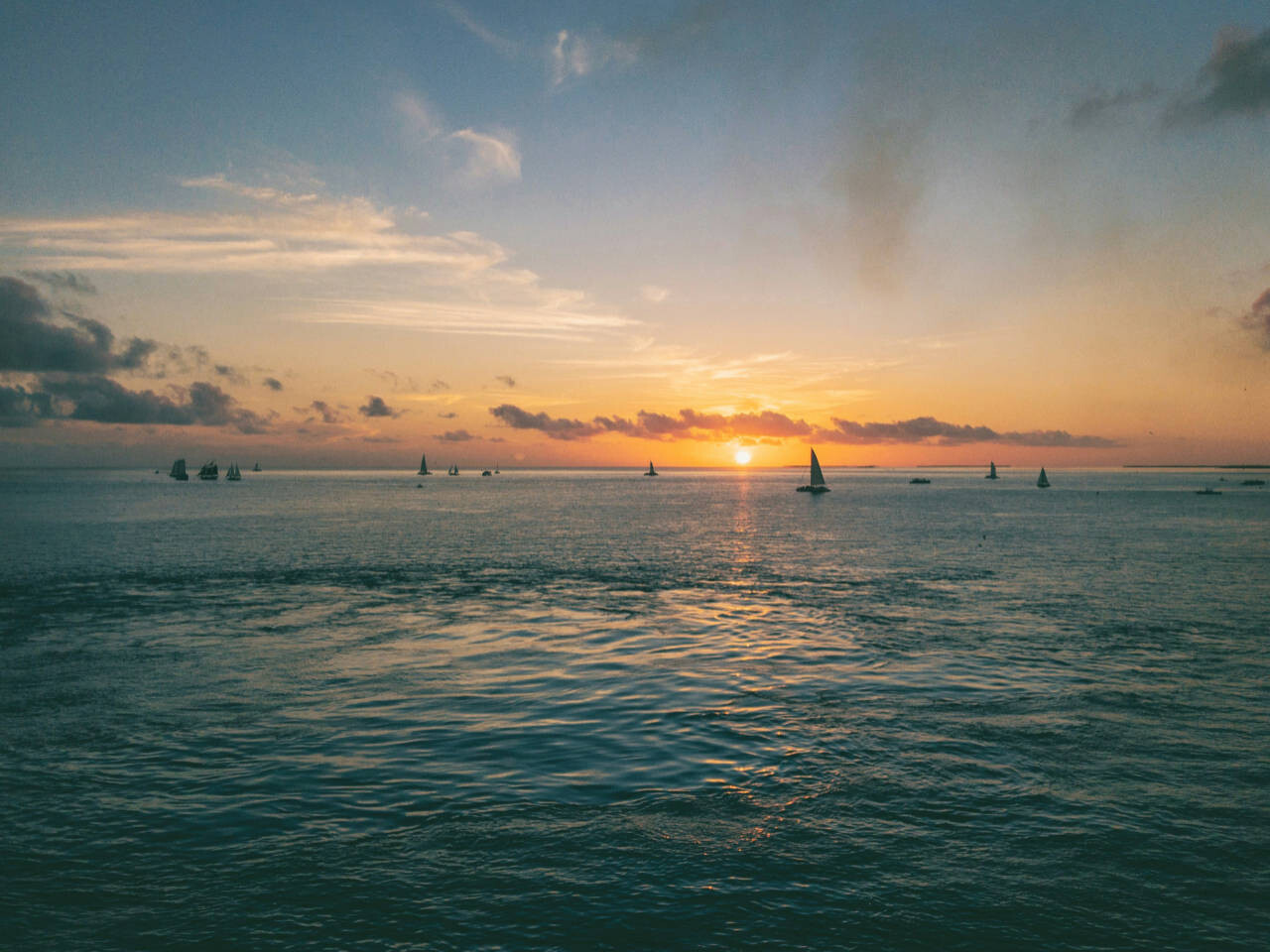 Boats in Key West in sunset, Florida, USA