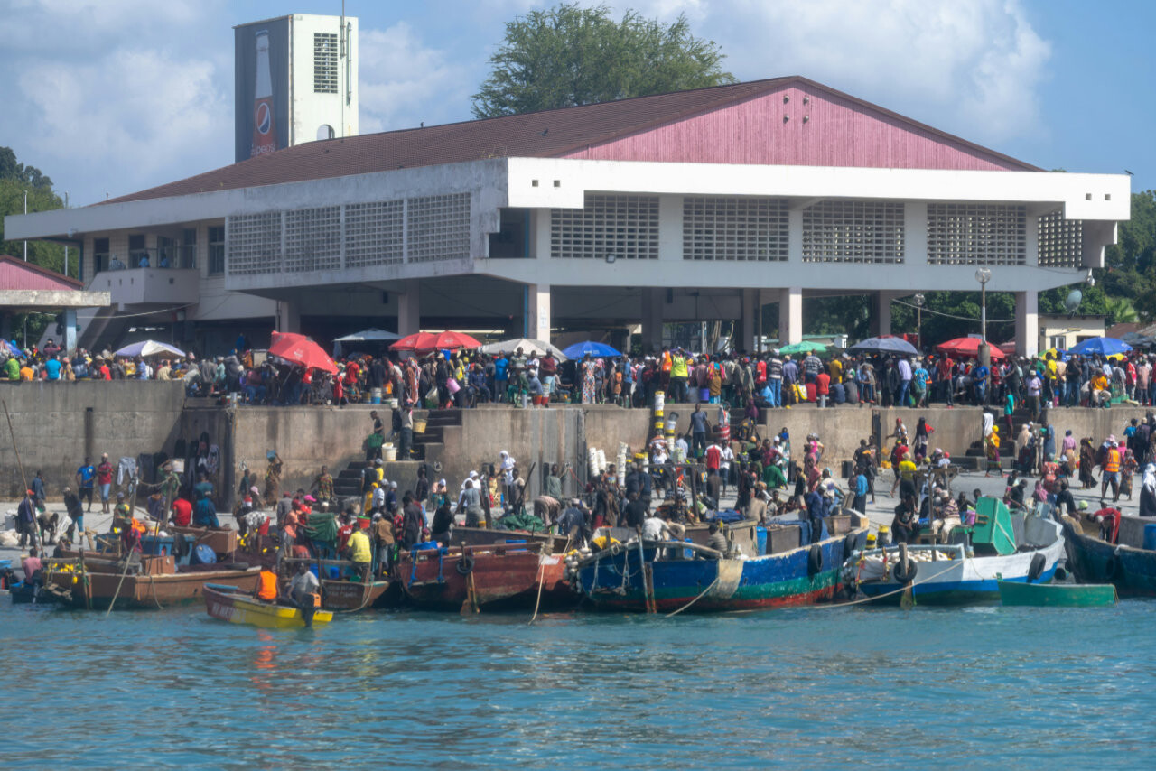 People in the harbour of Dar es Salaam, Tanzania.