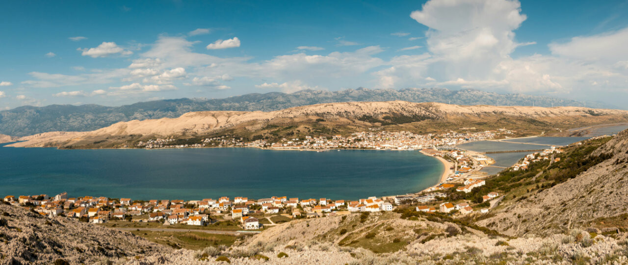 Panoramic view of the town of Pag, Croatia.