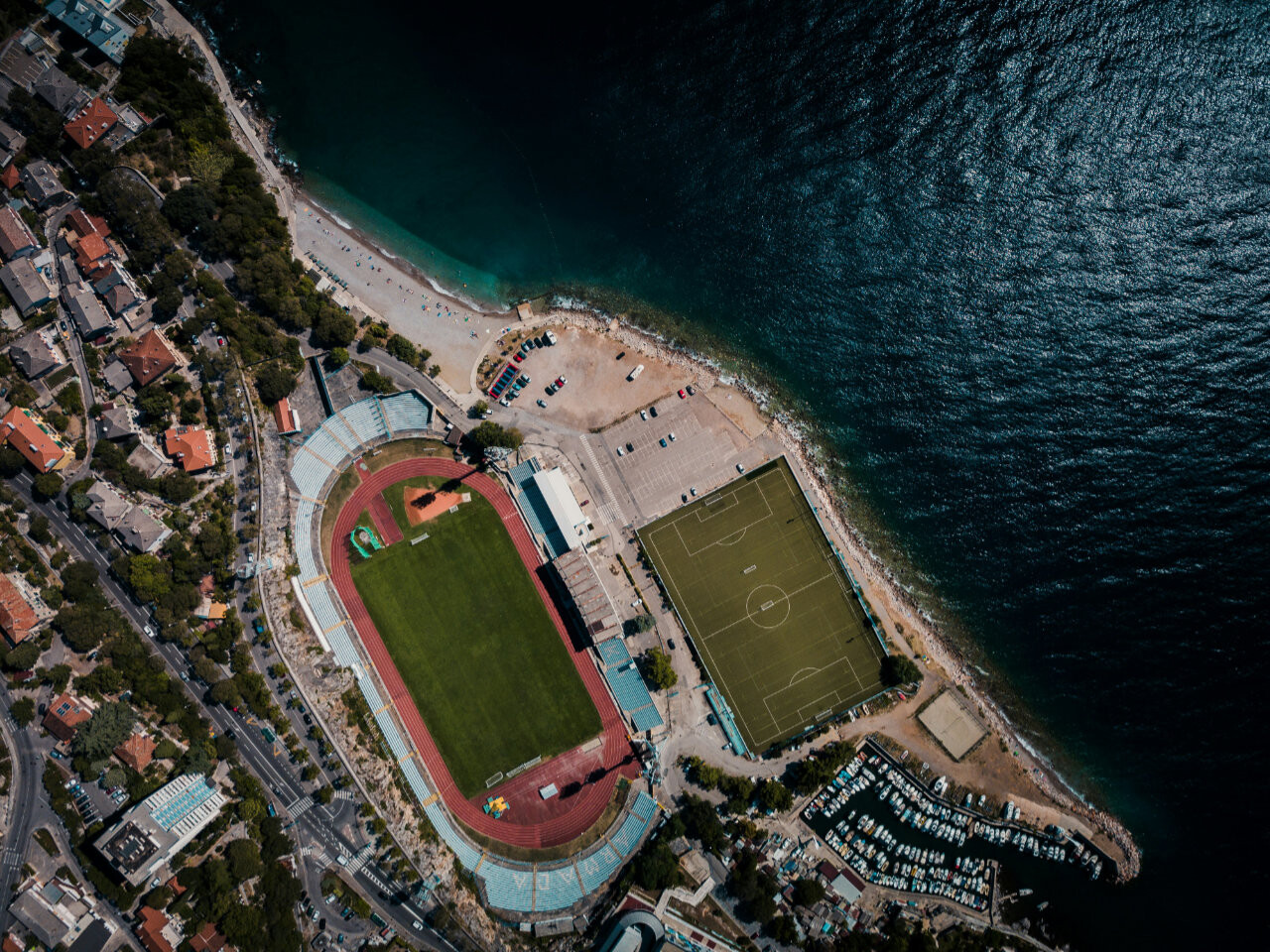 Football Stadium Kantrida from above in Rijeka, Croatia