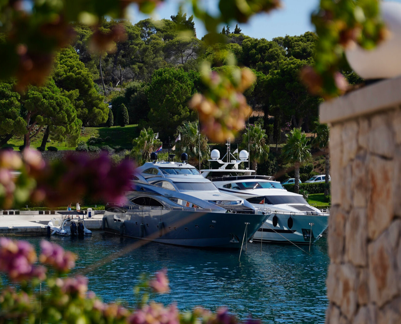 Super Yacht in a beautiful harbour city on the island of Šolta in Croatia